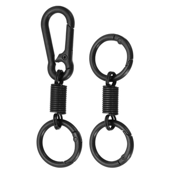 Uxcell Keychain Clips with O Rings, 2 Pcs Quick Release Key Chain Rings Spring Double Ring Keychain Holder Spring Snap Hook Organizer for Car Keys, Backpack, Women, Man, Black