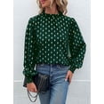 thumbnail image 4 of Women'S Long-Sleeved Commuter Hot Stamping Shirt Pleated Round Neck Shirt Casual Loose Top Green S, 4 of 8