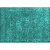 Ahgly Company Machine Washable Indoor Rectangle Oriental Turquoise Blue Industrial Area Rugs, 5' x 7'