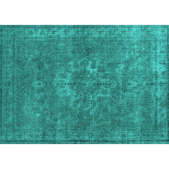 Ahgly Company Machine Washable Indoor Rectangle Oriental Turquoise Blue Industrial Area Rugs, 5' x 7'