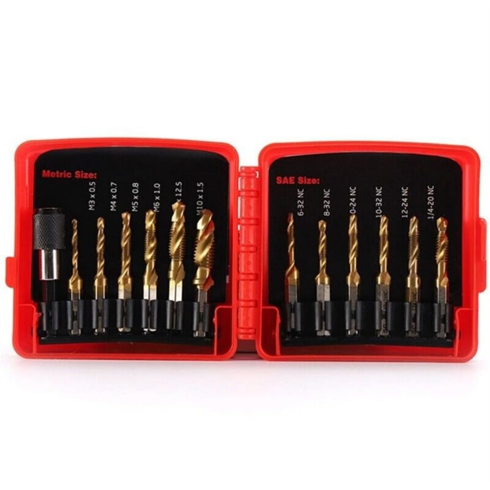 13 Pcs SAE/Metric Combination Drill Tap Bit Set Hex Shank Drill Bits Screw Tapping Bit Tool For Drilling Tapping Countersinking
