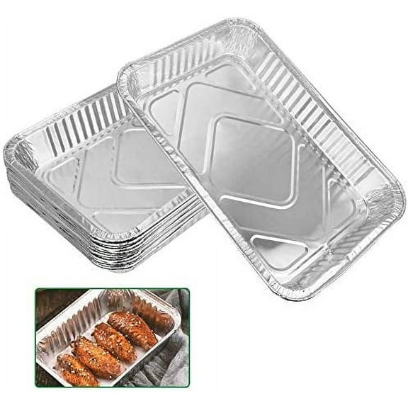 BUZIFU 12 PCS Disposable Foil Trays Aluminium Foil Pans Large Foil Containers for Baking, Cooking, Heating, Storing, Prepping Food Parties,31.6 * 21.2 * 4.2cm(Sliver)