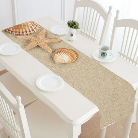 

MKHERT Sea Shells and Stars Table Runner for Wedding Party Banquet Decoration 14x72 inch