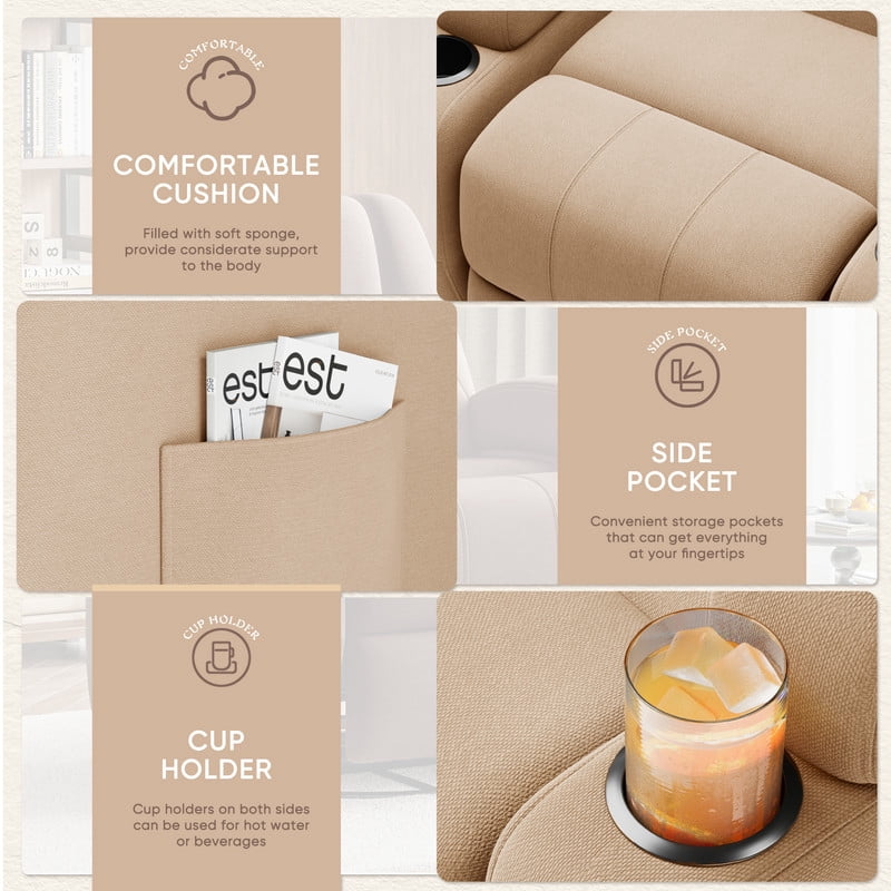 Vineego 360° Swivel Recliner Oversized Massage Rocking Chair Nursery Chair Power Living Room Furniture With Two Cup Holder,Beige