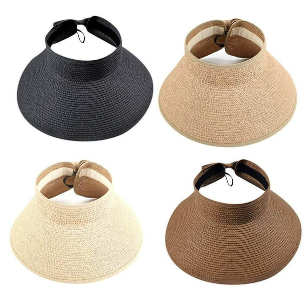Women Sun Visors Hat Wide Brim Foldable Sun Visors Roll Up Beach Straw