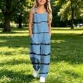 thumbnail image 4 of Girls Striped Printed Cami Jumpsuits Sleeveless Spaghetti Straps Jumpsuit Pants Casual Loose Trousers with Pockets Blue 15-16 Years, 4 of 7
