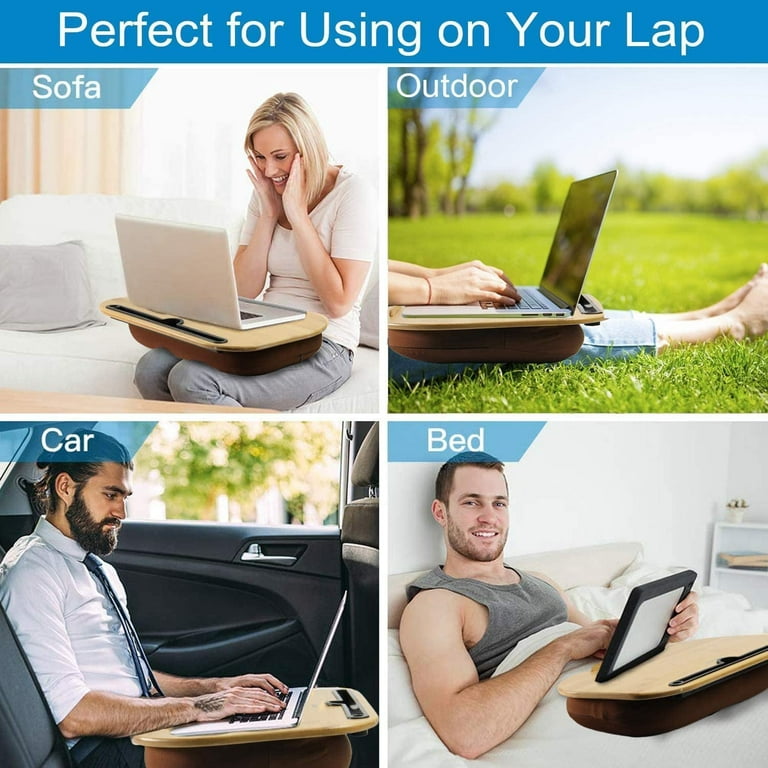 Lap Laptop Desk - Portable Lap Desk with Pillow Cushion, Fits up to 15.6  inch Laptop, with Anti-Slip Strip & Storage Function for Home Office  Students