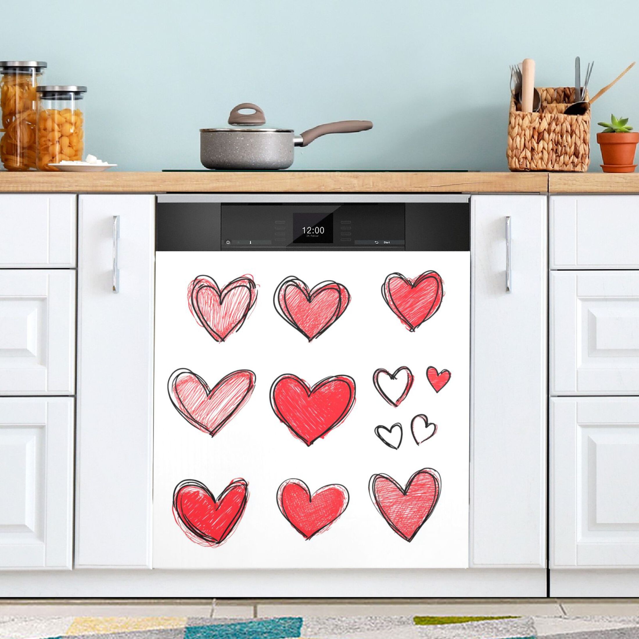 Dishwasher Magnetic Sticker 23x26 Inch Refrigerator Magnetic Sticker Washing Machine Magnetic Sticker Kitchen Panel Magnetic Sticker Home Decor Red Cartoon Heart