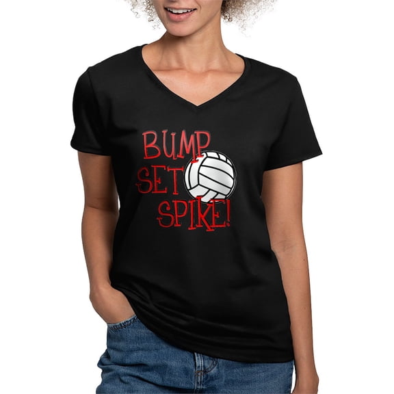CafePress - Bump, Set, Spike Women's V Neck Dark T Shirt - Women's V-Neck Dark T-Shirt