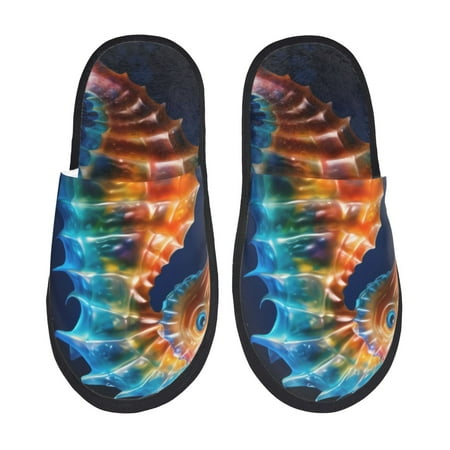 Balery Yellow Fish Seahorse Slient Indoor Furry Fleece Comfort House Shoes Soft Non-Slip Home Shoes Cotton slippers House Slippers-- Medium