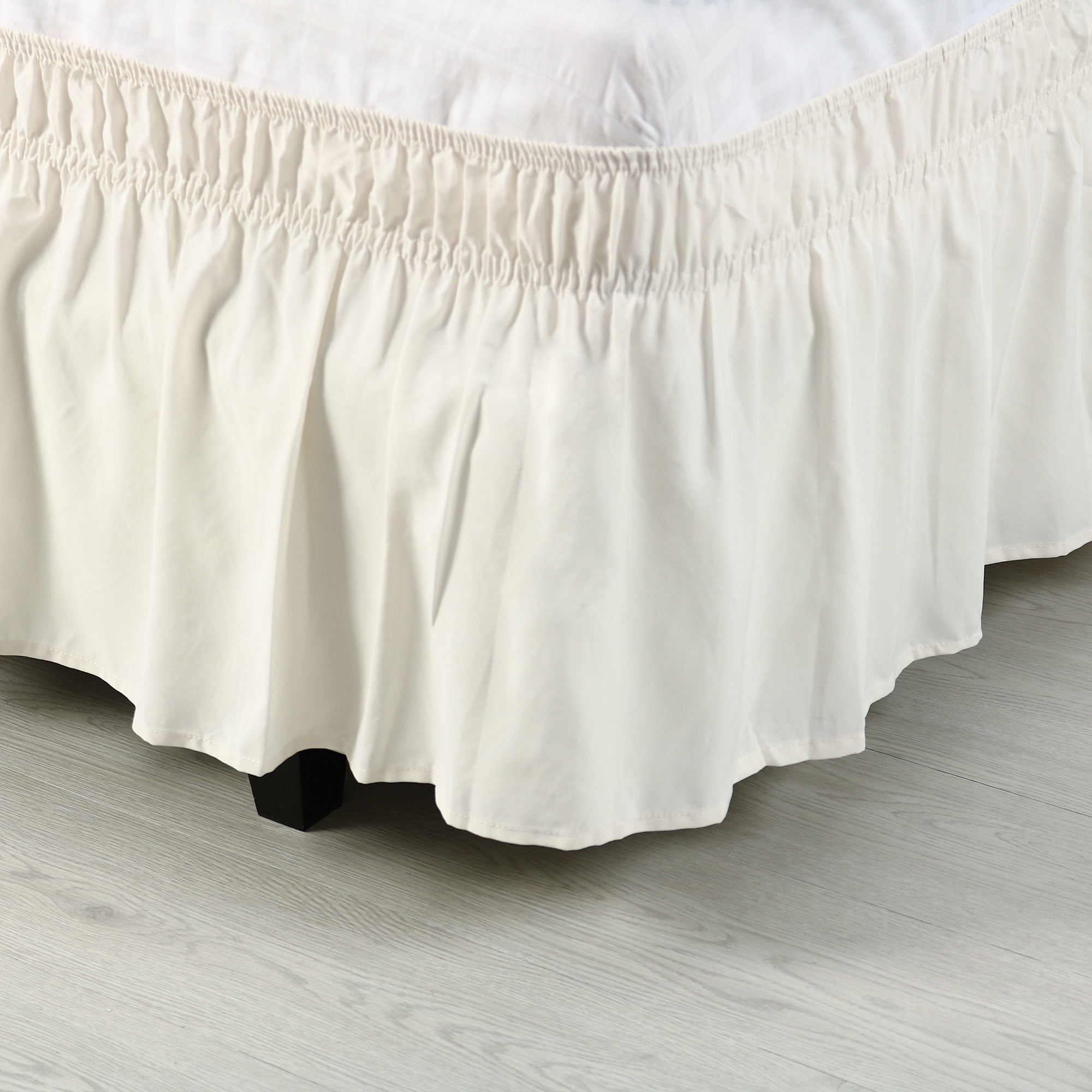 REGALWOVEN Bed Skirt Polyester Elastic Wrap Around Dust Ruffle, King Beige