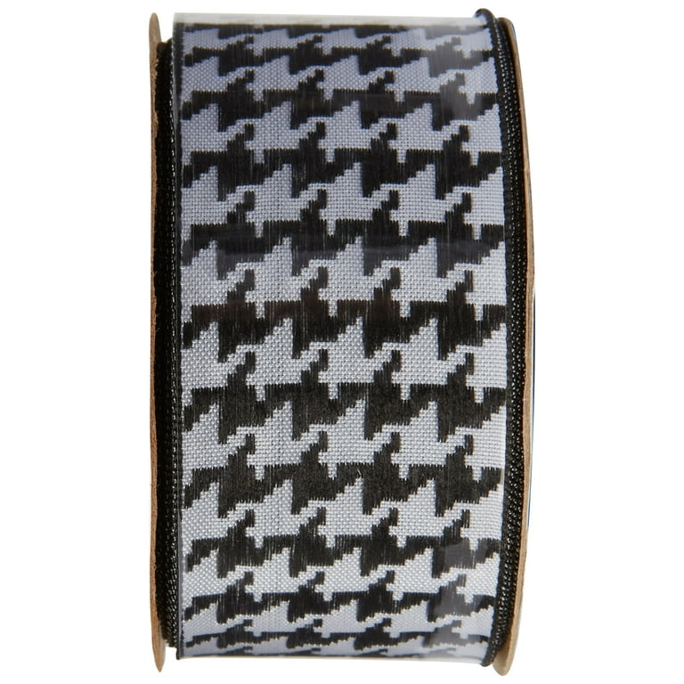 Offray Ribbon, White 1 1/2 inch Wired Houndstooth Woven Ribbon, 9