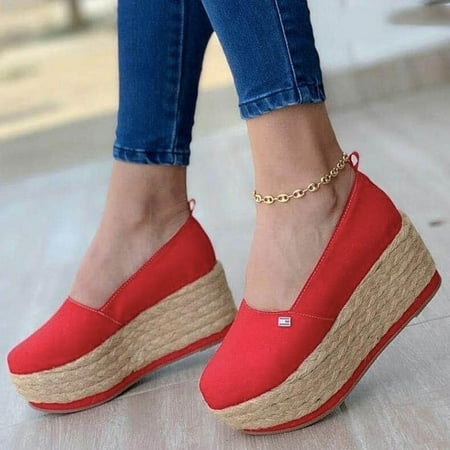 

STEADY Women s Wedge Heel Slip Toe Platform Multicolor Sandals Slippers Casual Shoes Red / 39