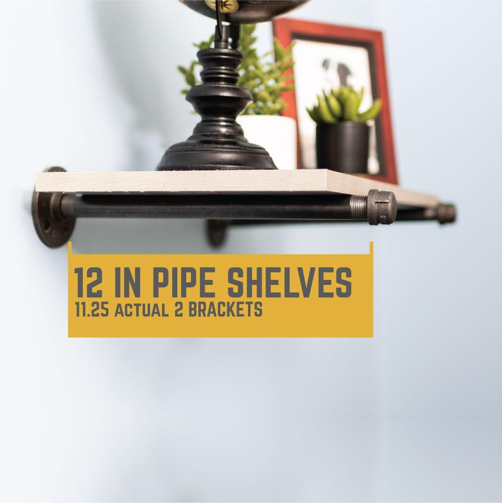Rustic Pipe Decor Industrial Shelf Brackets Grey Iron Fittings Flanges 12 Inch Pipe 2 Pack by Pipe-Decor