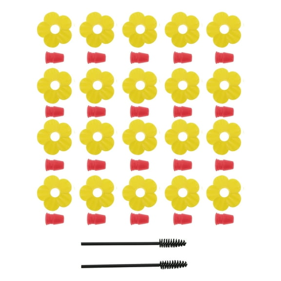 Unique Bargains 20 Pcs Hummingbird Feeder Parts with 2 Pcs Brush Replacement Flowers for Hummingbird Feeder Pet Hummingbird Feeder Plastic Components Attracts Hummingbirds Yellow