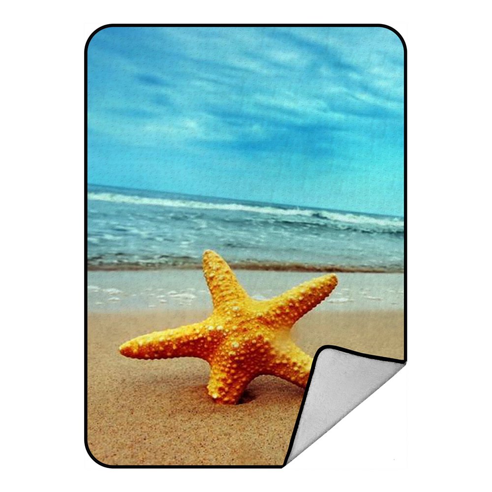 ZKGK Beach Theme Blanket Crystal Velvet Front and Lambswool Sherpa