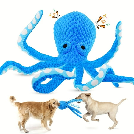 Giant Blue Octopus Squeaky Plush Dog Toy - Durable Stuffed Chew Toy for Large Breed Dogs Fun Interactive Pet Play with Musical Note Design