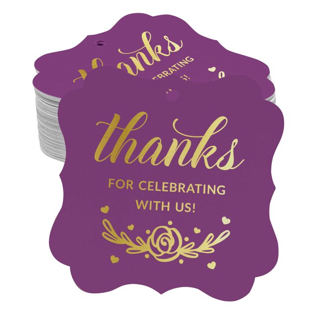 Inkdotpot Real Gold Foil Bracket Shape Paper Hang Tags Thanks For Celebrating With Us Bridal Shower-Baby Shower-Retirement-Wedding-Birthday Favor Tags Pack Of 100