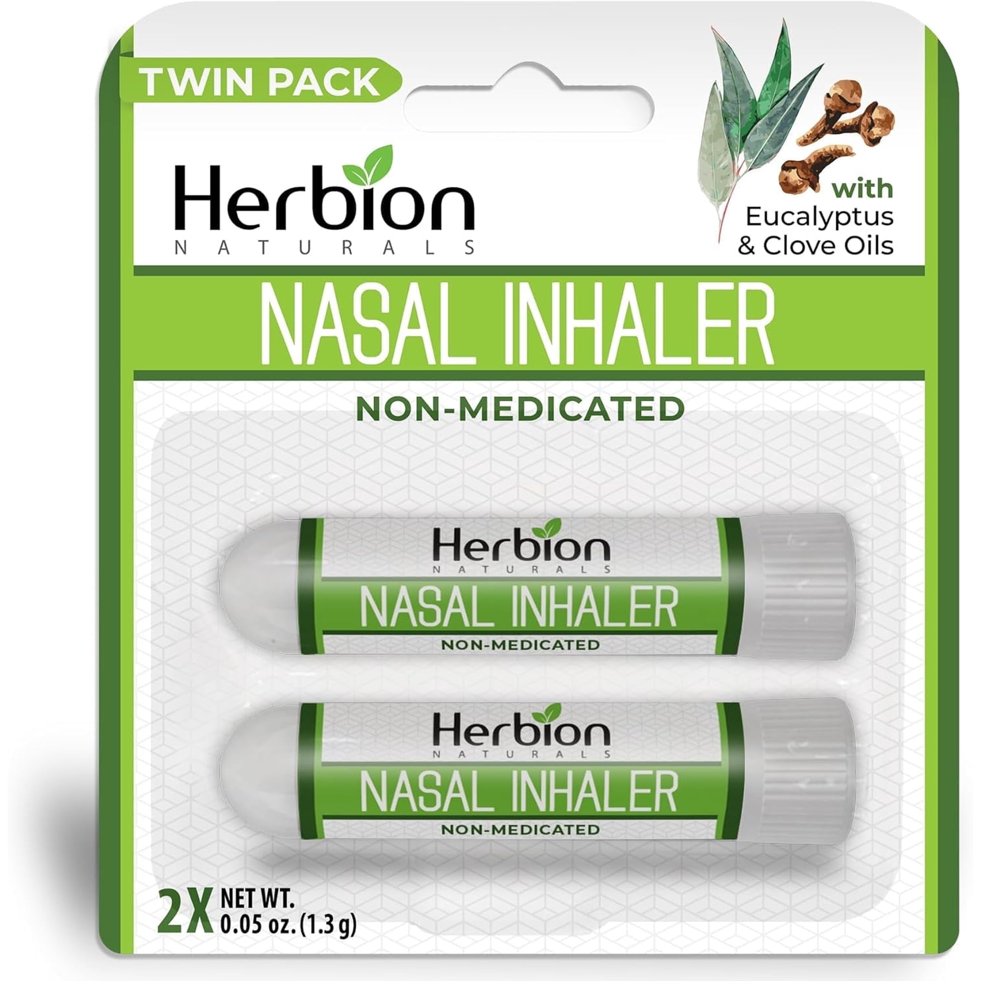 Herbion Naturals Nasal Inhaler: Natural Relief; Non-Medicated Sticks with Essential Oils, Menthol, Eucalyptus, Clove, Soothing Vapor, For Easy Breathing; 2-Pack