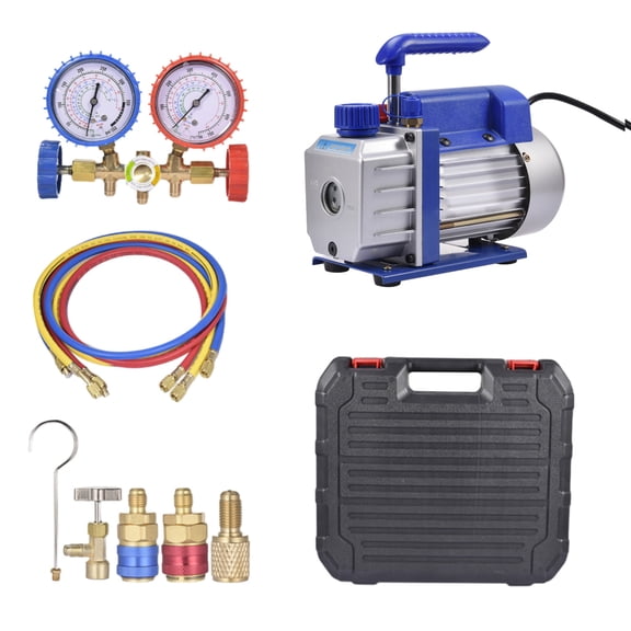 Vacuum Pump R134a R22 R32 R410A A/C Refrigeration with Manifold Gauge Can Tap Set (4 CFM)