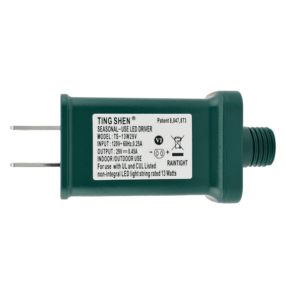 Goodsby Class 2 LED Transformer for Christmas X-Mas Tree Lights, Holiday Lighting, LED String Light 29V 0.45A Power Supply 13W Raintight US Plug Power Adapter UL-Listed TS-13W29V (Right Positive)