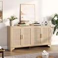 thumbnail image 3 of 4-Door Sideboard Buffet Cabinet, Natural Rattan Storage Cabinet, Boho Media Console Table for Living Room, Farmhouse Cabinet, 3 of 8