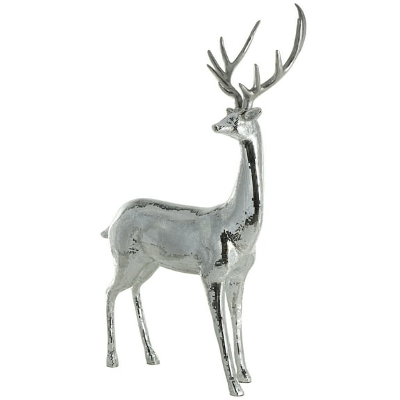 37" x 58" Silver Fiberglass Floor Reindeer Christmas Sculpture with Mosaic Pattern, by DecMode