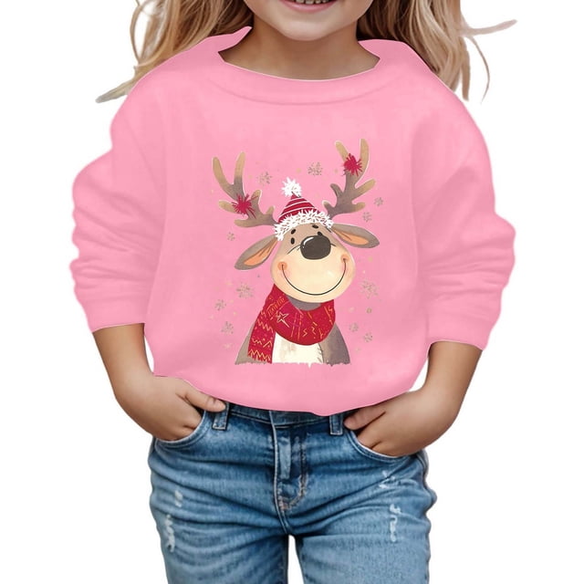 Wdgfv Chandails en Molleton de Noël pour Filles, Chandail à Manches Longues, Col Rond, Décontracté, Doux, pour la Saison des Fêtes, Rose, 8-9 Ans
