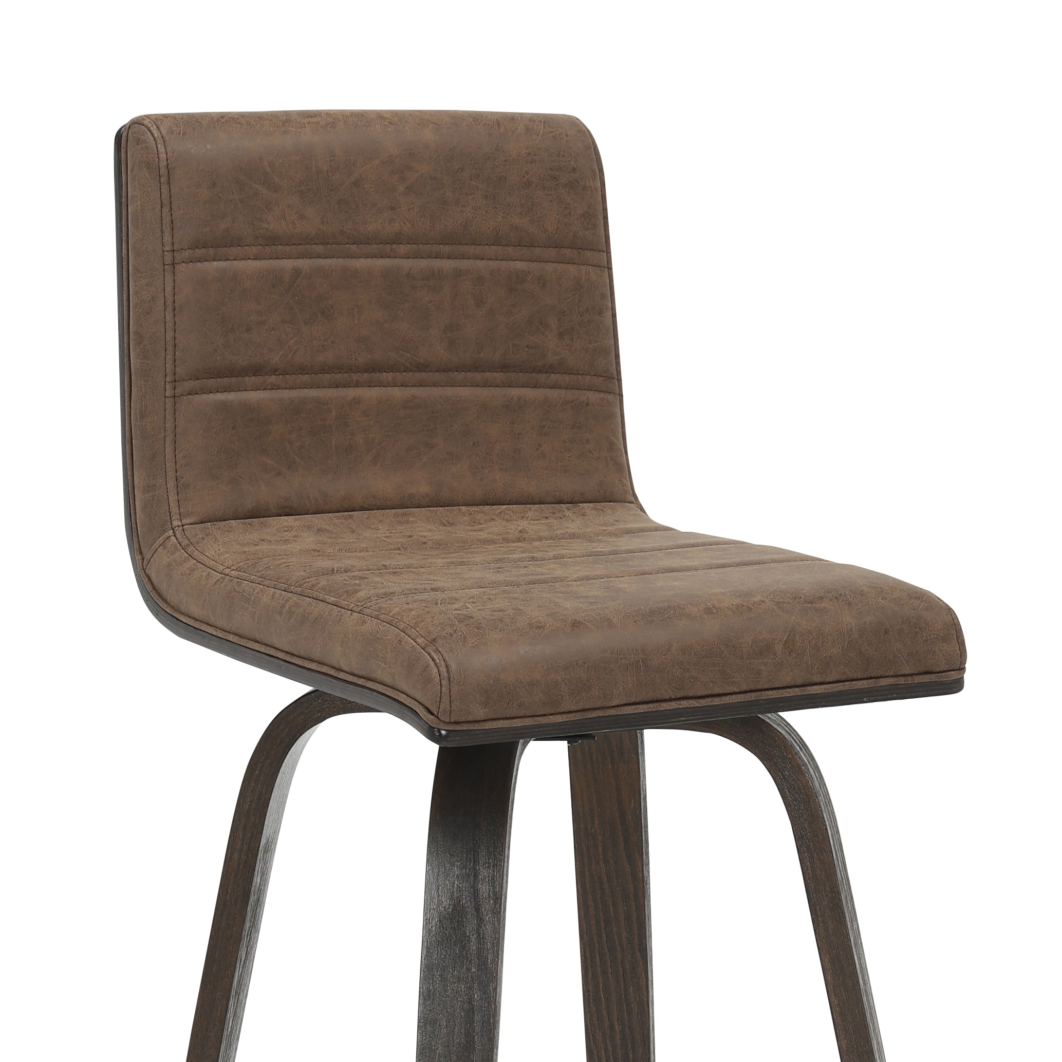 Vienna 39.5 in. H Swivel Bar Height Vintage Dark Brown Square Back Wood Bar Stool with Faux Leather Seat
