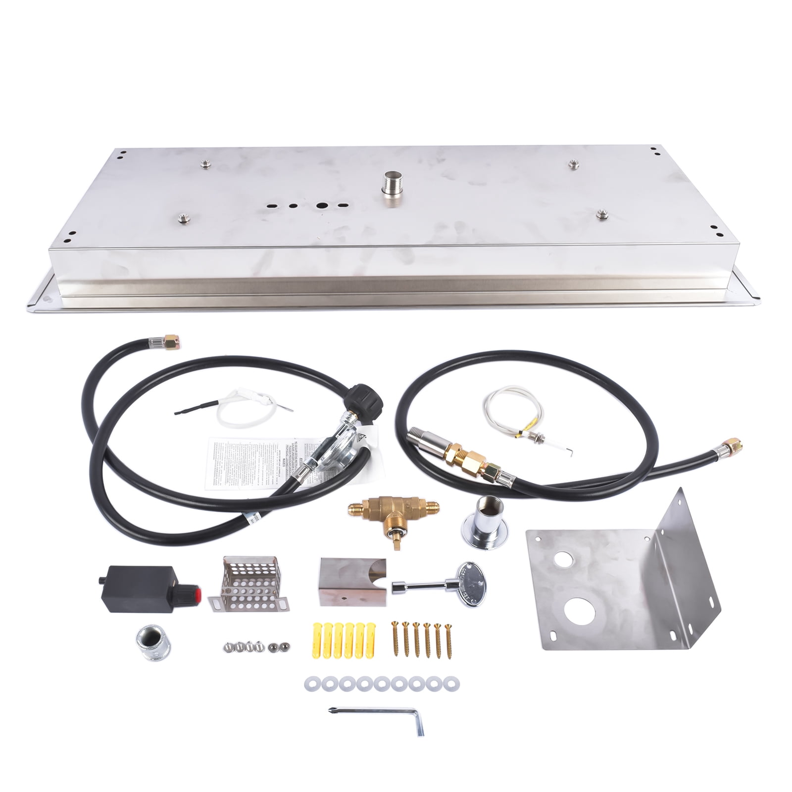 24x8 Inch Stainless Steel Rectangular Fire Pit Burner Pan Kit for Indoor & Outdoor Use