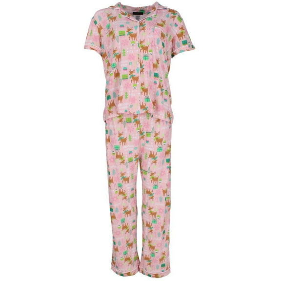 Not a Morning Person Pink Christmas Notch Collar Short Sleeve Pajama Set (Women)