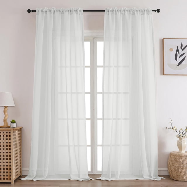 Cucraf Cortinas Transparentes Blancas De 72 Pulgadas De Largo, Juego De 2 Paneles, Cortinas De Gasa Semitransparentes Con Bolsillo Para Barra, Cortinas De Gasa Para Sala De Estar Y Dormitorio (37 Pulg
