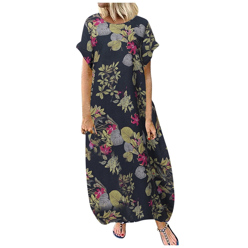 Babysbule Women's Summer Dresses Clearance Women Plus Size O-Neck