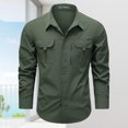 thumbnail image 2 of BiZtdJrK Men's Long Sleeve Fishing Shirt with Pockets Solid Casual Button Up Lapel Cargo Shirts Outdoor Work Going Out Tops, Army Green, XXXL, 2 of 10