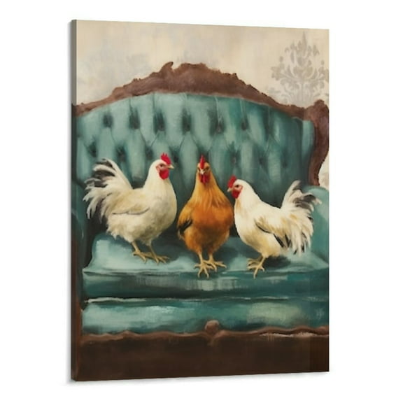 Creowell  Farmhouse Canvas Wall Art Prints Family Chicken Painting Pictures Rustic Wall Decor for Home Decoration 16x20 Inch
