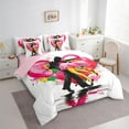 thumbnail image 3 of Feelyou Romantic Cartoon Couple Twin Bedding Sets 7-Piece, Kawaii Pink Love Heart Bedding Comforter Set, Modern Musical Note Reversible Sheet Sets, Lightweight Room Decor, 3 of 8