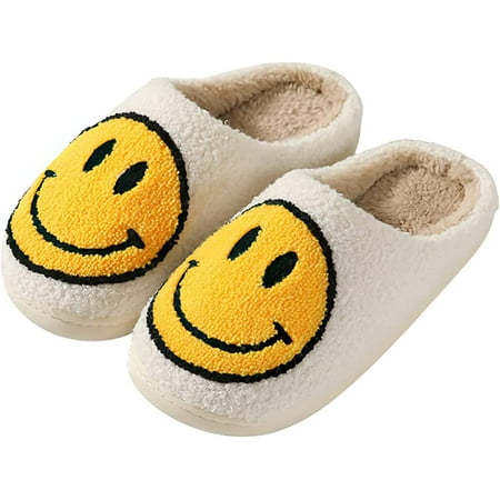 

Smiley Face Slippers For Women And Men Cute Fuzzy Fluffy Slippers Warm Cozy House Slippers Slip-on Indoor Outdoor Slippers