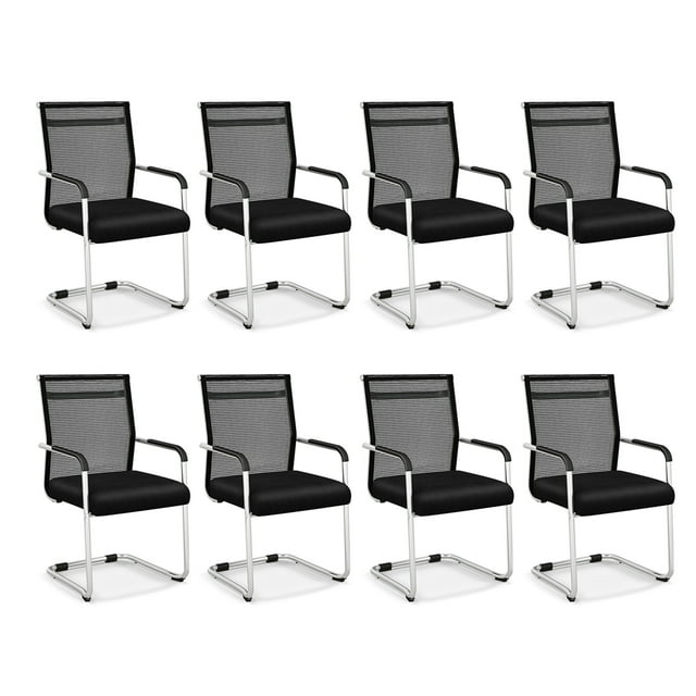 Costway Chaises d'Invité de Bureau Ensemble de 8 avec Base en Métal et Accoudoirs Chaise de Réception en Maille