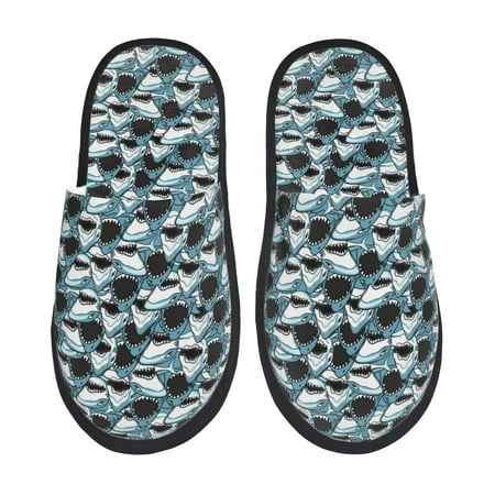 Balery Angry Shark Slient Indoor Furry Fleece Comfort House Shoes Soft Non-Slip Home Shoes Cotton slippers House Slippers-- Large