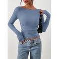 thumbnail image 2 of Remera PRETTYGARDEN 2025 Crop Top de Manga Larga Fruncido Azul Gris Talle M, 2 of 8