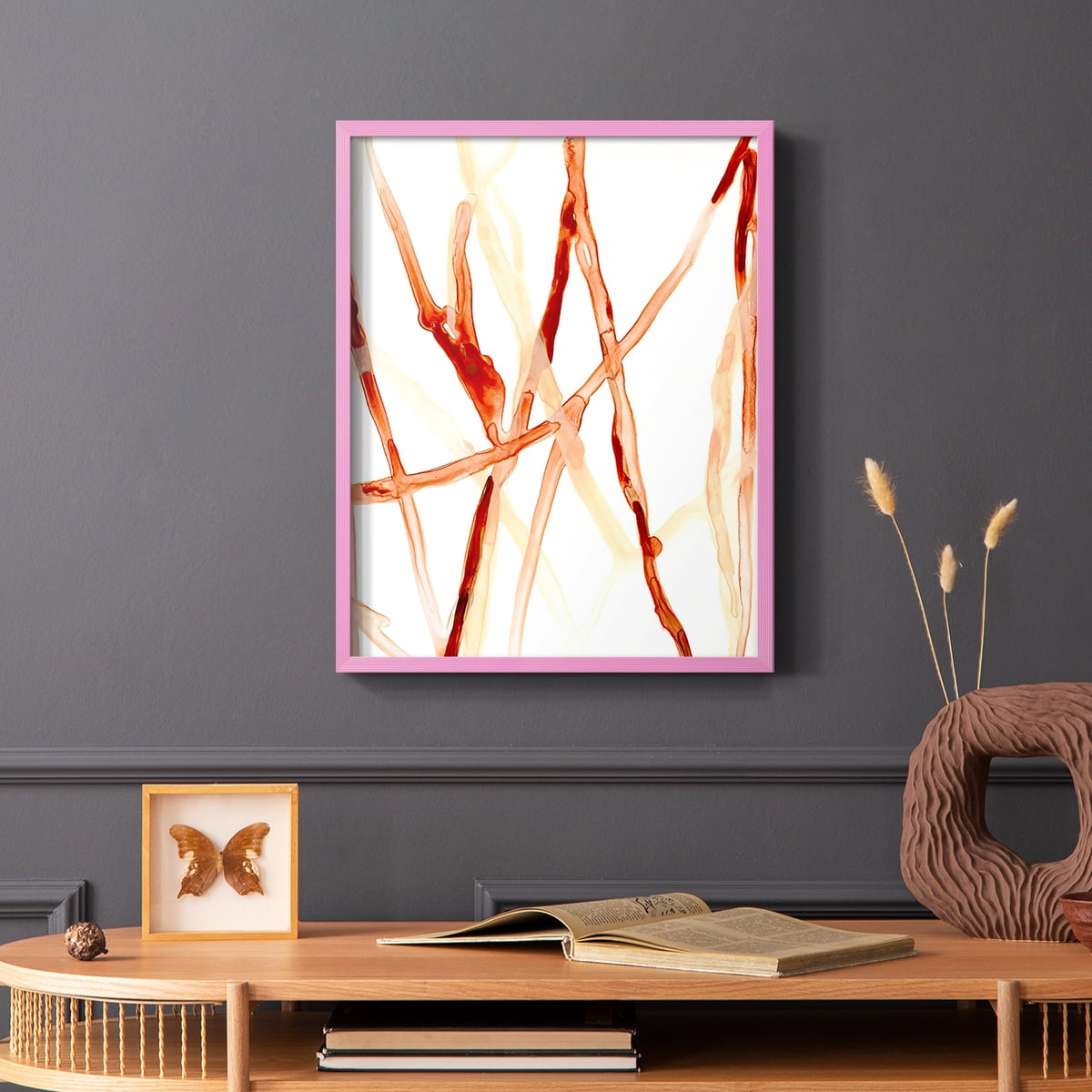 Runnel VI Framed Print in Pink Solid Wood Framed Print No Nail Hanging
