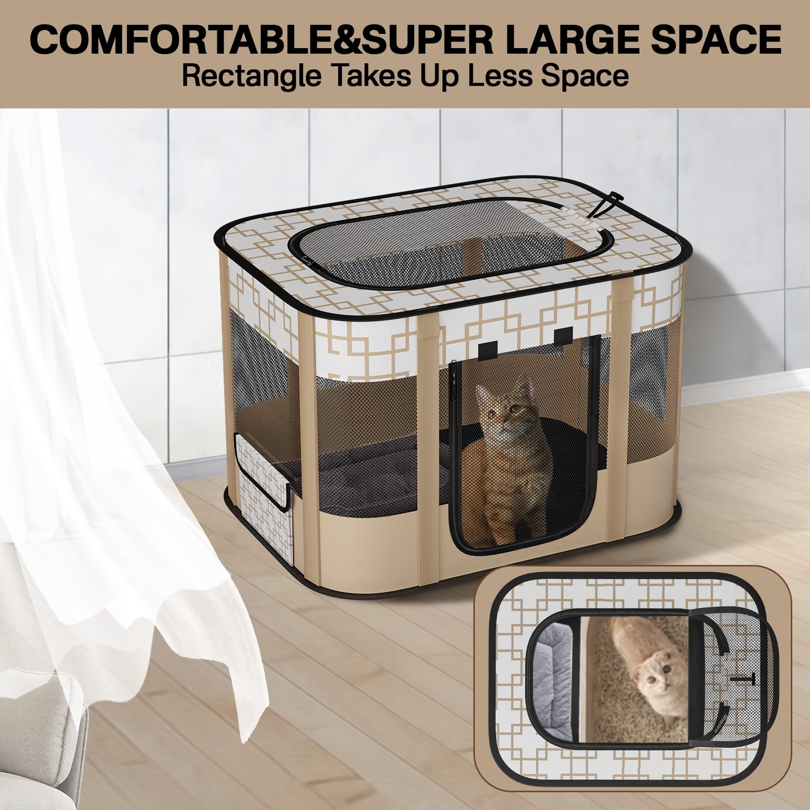 BEBANG Pet Playpen, Foldable Portable Dog Cat Playpens Exercise Kennel Tent, Removable Shade Cover, Indoor Outdoor Travel Camping Use(M)