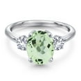 thumbnail image 3 of Gem Stone King 2.90 Ct Oval Green Prasiolite White Created Sapphire 925 Sterling Silver Ring, 3 of 6