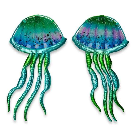 G128 Jellyfish Metal Wall Art Set | Coastal Ocean Theme Indoor Outdoor Wall Art Hanging Decor for Bedroom, Living Room, Garden, Patio
