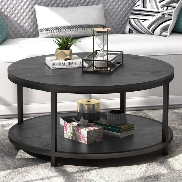 Round Coffee Table Black Coffee Tables for Living Room 35.8” Rustic