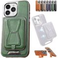 thumbnail image 1 of Symmetry Funda de cuero de lujo para teléfono con cinta magnética extraíble, funda de cuero para teléfono con tarjetero, funda de carga magnética inalámbrica para iPhone 15 14 13 12 Pro Max (verde, pa, 1 of 6