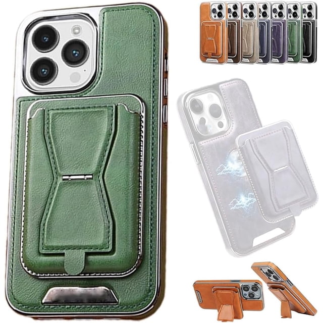 Symmetry Funda de cuero de lujo para teléfono con cinta magnética extraíble, funda de cuero para teléfono con tarjetero, funda de carga magnética inalámbrica para iPhone 15 14 13 12 Pro Max (verde, pa