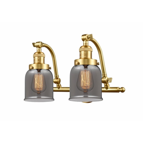 515-2W-SG-G53 Innovations Lighting Bell - 2 Light Bath Vanity In Industrial Style-12 Inches Tall and 18 Inches Wide-Satin Gold Finish-Light Smoke