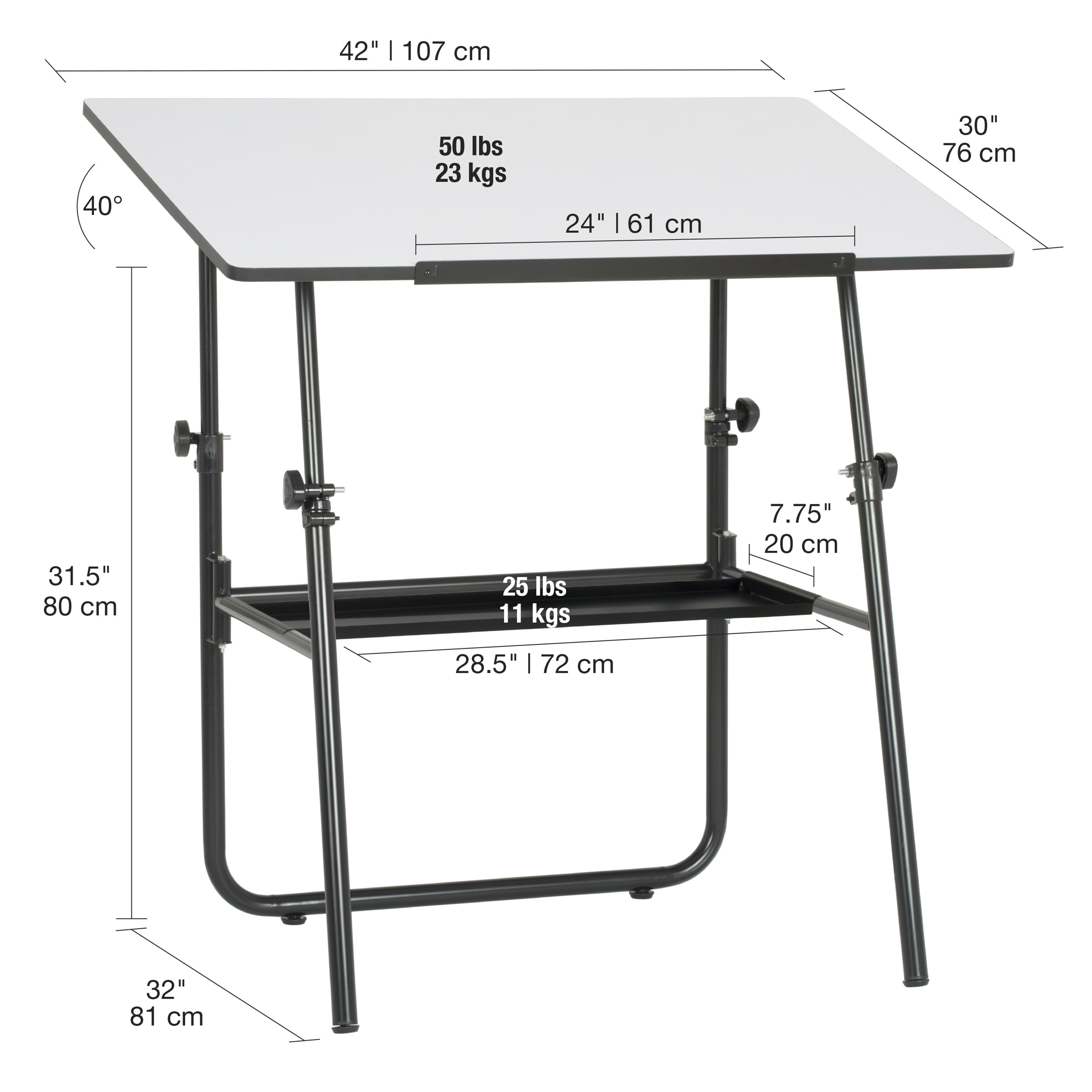Studio Designs Ultima Drafting Table with Adjustable Fold-A-Way Base and 42"x 30" Top - image 5 of 14