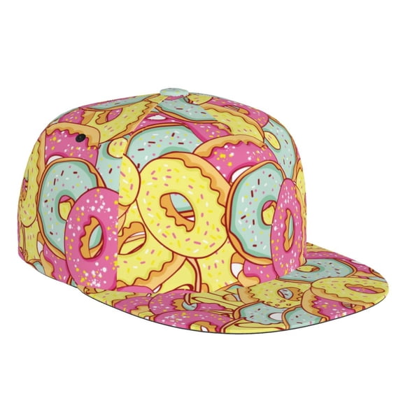 Flat Bill Trucker Hats for Women Men - Donut and Blue Adjustable Flat Baseball Cap Snapback Hats Dad Hats for Men